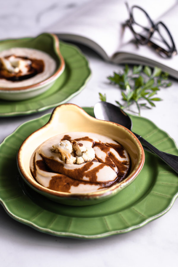 Creamy Roasted Cauliflower Soup with Balsamic drizzle